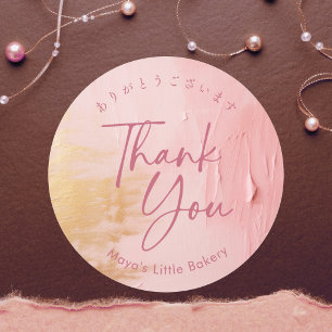 Elegant Abstract Pink Gold Thank You Classic Round Sticker