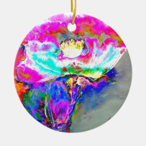 Elegant abstract pink retro floral poppy ceramic ornament