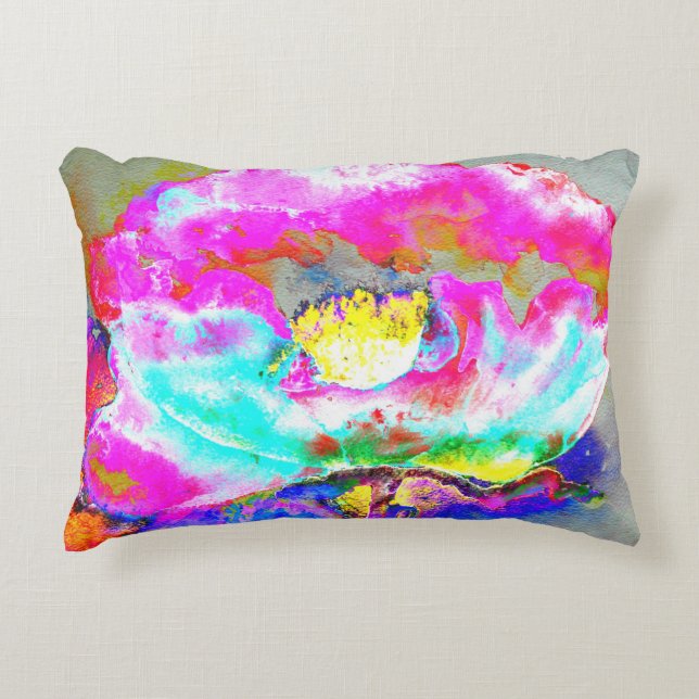 Elegant abstract pink teal floral painting accent pillow (Front)