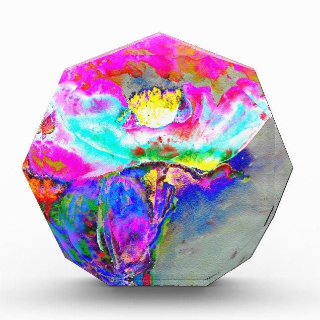 Elegant abstract pink teal floral painting acrylic award (Front)