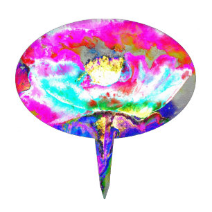 Elegant abstract pink teal floral painting cake topper