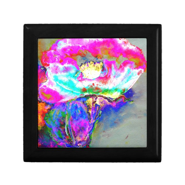 Elegant abstract pink teal floral painting jewelry box (Front)