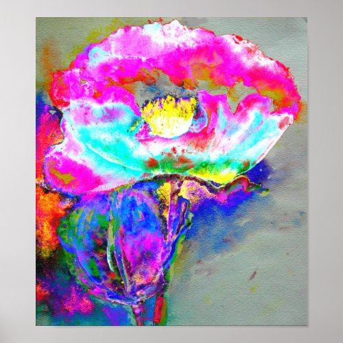 Elegant abstract pink teal floral painting  poster