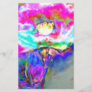 Elegant abstract pink teal floral painting stationery