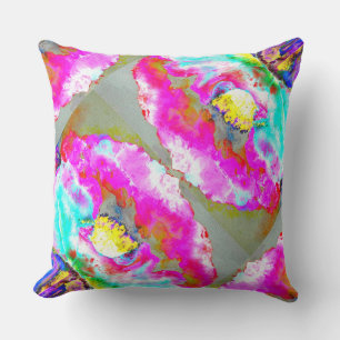 Elegant abstract pink teal floral painting throw pillow