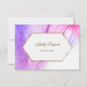 Elegant Abstract Pink Violet Gold Frame Menu RSVP