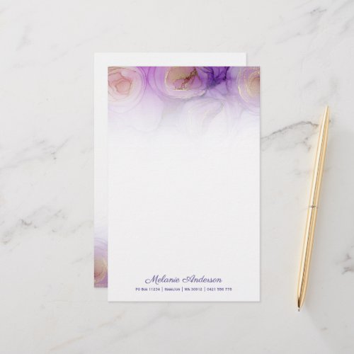 Elegant Abstract Purple Roses Stationery Paper