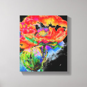 Elegant abstract red floral watercolor black canvas print