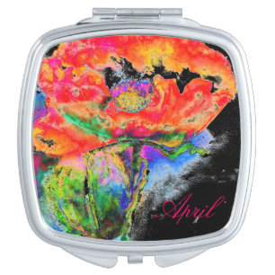 Elegant abstract red floral watercolor black makeup mirror