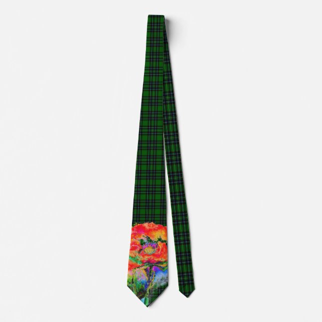 Elegant abstract red floral watercolor black neck tie (Front)