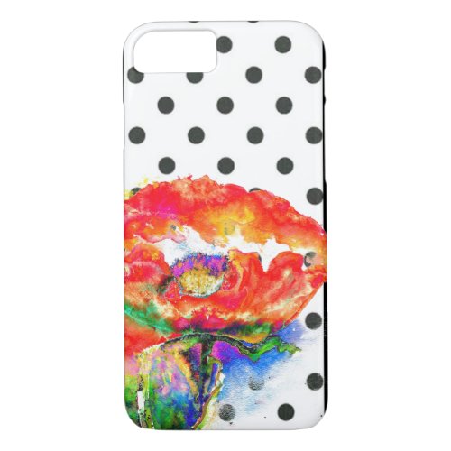 Elegant abstract red floral watercolor polka dot iPhone 87 case