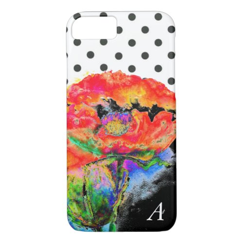 Elegant abstract red floral watercolor polka dot iPhone 87 case