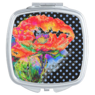 Elegant abstract red floral watercolor polka dot mirror for makeup