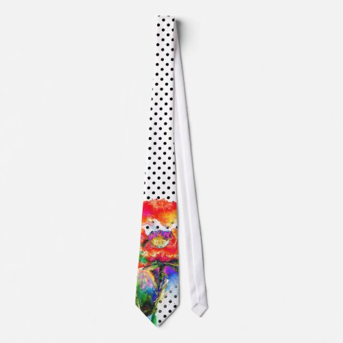 Elegant abstract red floral watercolor polka dot neck tie
