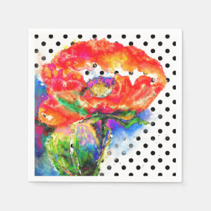 Elegant abstract red floral watercolor polka dot paper napkins