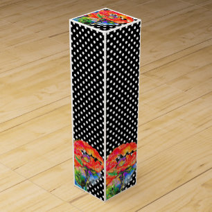 Elegant abstract red floral watercolor polka dot wine gift box