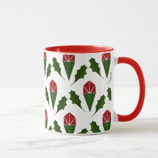 Elegant Abstract Red Roses & Holly Floral Pattern
