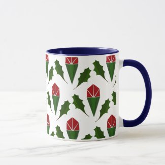 Elegant Abstract Red Roses, Holly Holiday Pattern