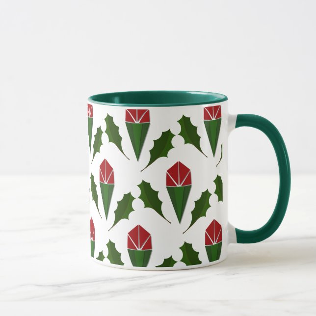 Elegant Abstract Red Roses, Holly Holiday Pattern Mug (Right)