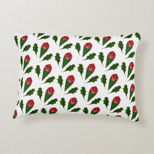 Elegant Abstract Red Roses & Leaves Floral Pattern Accent Pillow