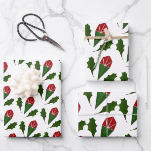 Elegant Abstract Red Roses & Leaves Floral Pattern Wrapping Paper Sheets