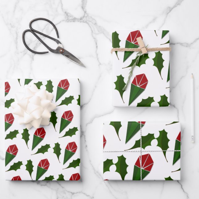 Elegant Abstract Red Roses & Leaves Floral Pattern Wrapping Paper Sheets (Front)