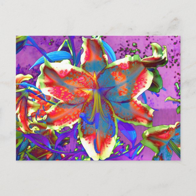 Elegant abstract retro red blue floral watercolor  postcard (Front)