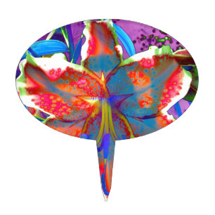 Elegant abstract retro red blue flower cake topper