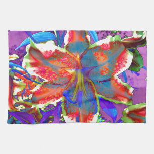 Elegant abstract retro red blue flower towel
