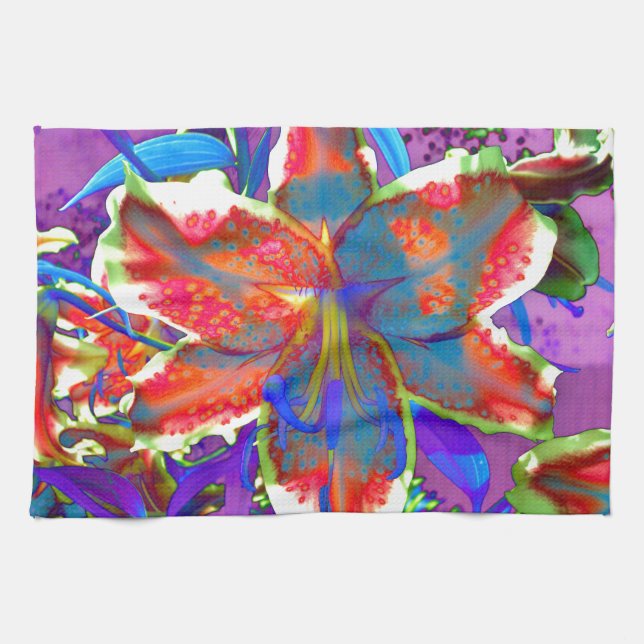 Elegant abstract retro red blue flower towel (Horizontal)