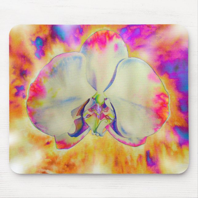 Elegant abstract retro watercolor pink orchid mouse pad (Front)