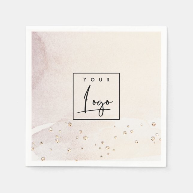 Elegant Abstract Rose Gold Purple Watercolor Logo Napkins (Front)
