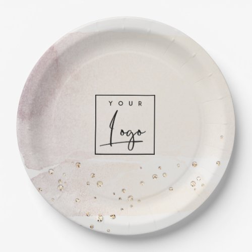 Elegant Abstract Rose Gold Purple Watercolor Logo Paper Plates
