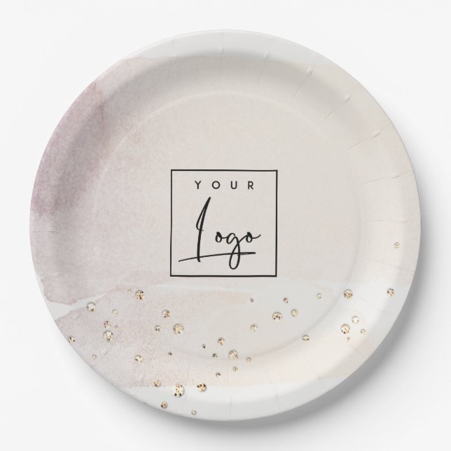 Elegant Abstract Rose Gold Purple Watercolor Logo Paper Plates (Front)