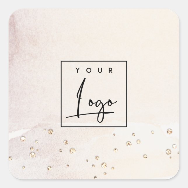 Elegant Abstract Rose Gold Purple Watercolor Logo Square Sticker (Front)