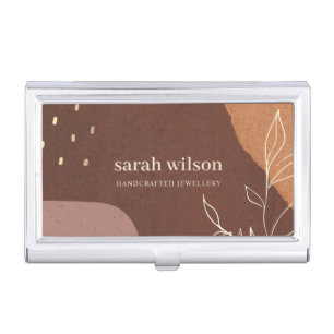 Elegant Abstract Rust Brown Orange Leafy Foliage Business Card Case