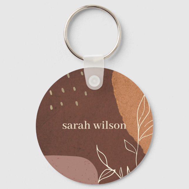 Elegant Abstract Rust Brown Orange Leafy Foliage Keychain (Front)