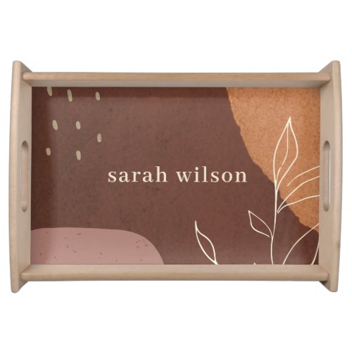 Elegant Abstract Rust Brown Orange Leafy Foliage Serving Tray