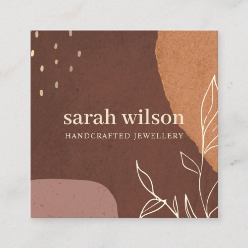 Elegant Abstract Rust Brown Orange Leafy Foliage Square Business Card