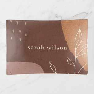 Elegant Abstract Rust Brown Orange Leafy Foliage Trinket Tray