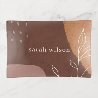 Elegant Abstract Rust Brown Orange Leafy Foliage Trinket Tray