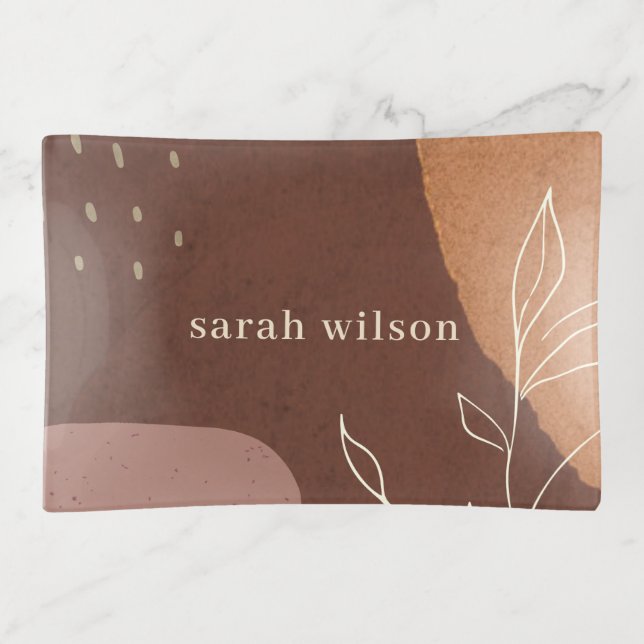 Elegant Abstract Rust Brown Orange Leafy Foliage Trinket Tray (Front)