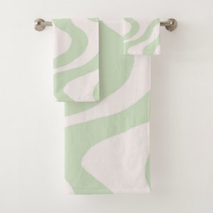 Elegant Abstract Sage Green Marble Wavy Stripe Bath Towel Set