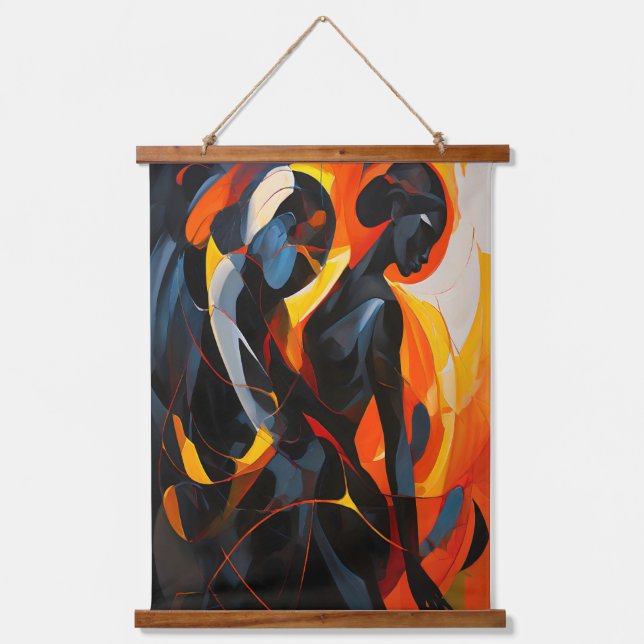 Elegant Abstract Silhouette in Fiery Tones Art Hanging Tapestry (Front)