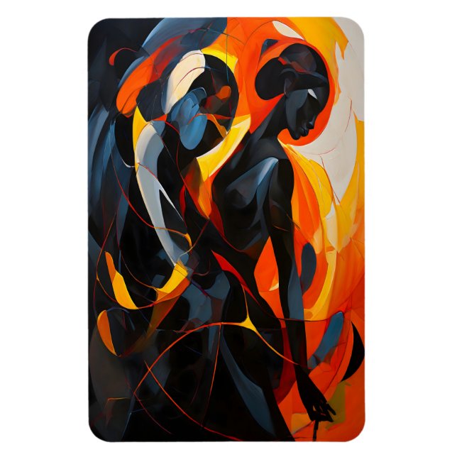 Elegant Abstract Silhouette in Fiery Tones Art Magnet (Vertical)