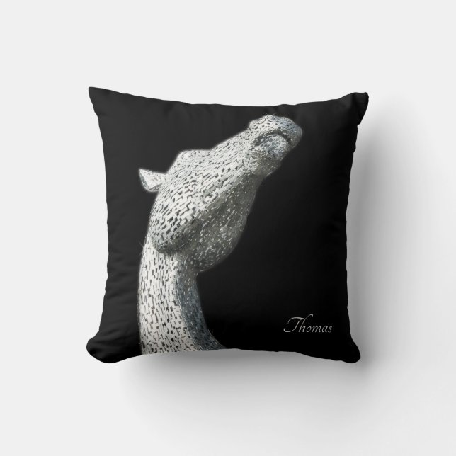Elegant Abstract Silver Horse Black Personalized Throw Pillow (Front)