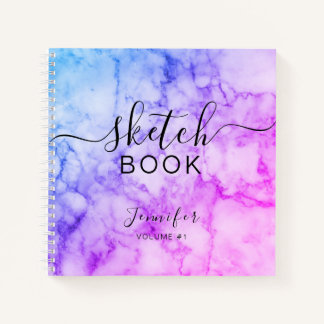 Elegant Abstract Sketchbook Name Script Marble Notebook