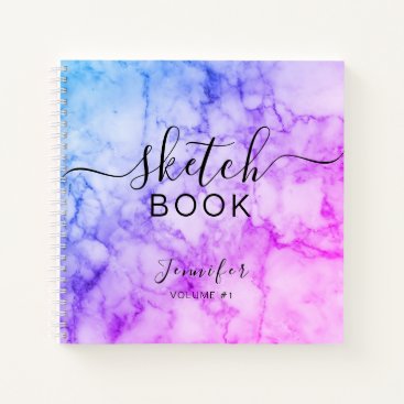 Elegant Abstract Sketchbook Name Script Marble Notebook
