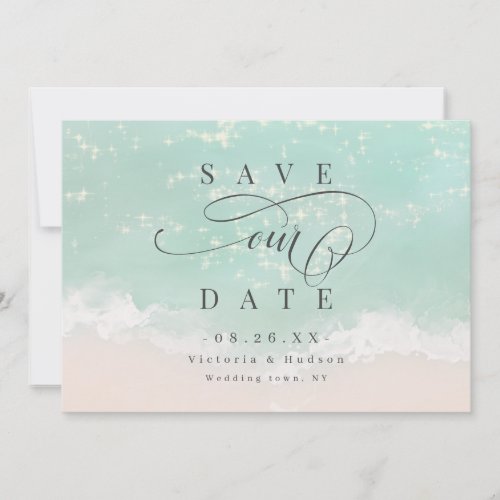 Elegant abstract sparkling ocean beach save the date