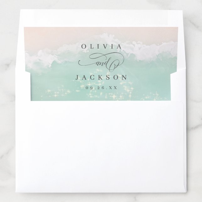 Elegant abstract sparkling ocean beach wedding envelope liner (In Envelope)